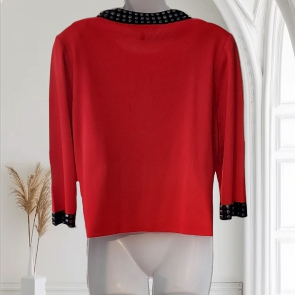 NWT Ming Wang Red and Black Studded Sweater ~sz MEDIUM - Picture 4 of 5